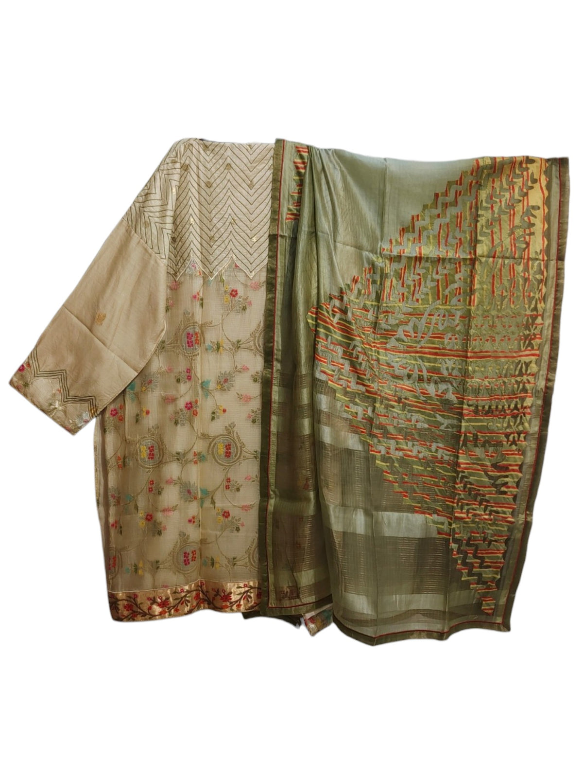 Semi Stitched Chanderi Formal Suitset