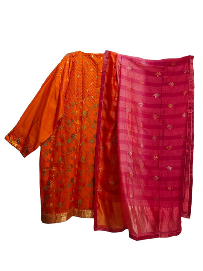 Semi Stitched Chanderi Formal Suitset