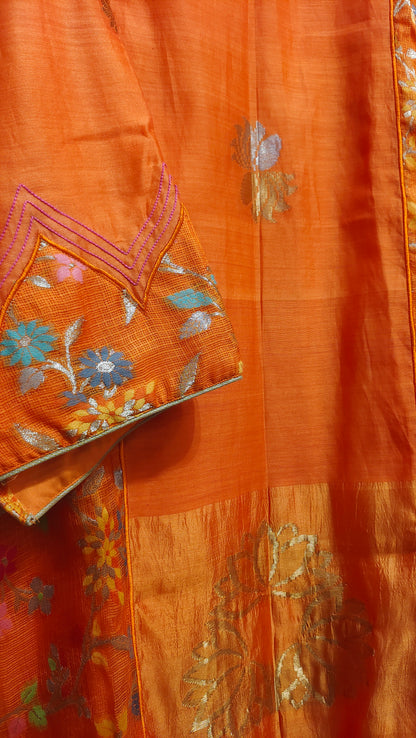 Semi Stitched Chanderi Formal Suitset