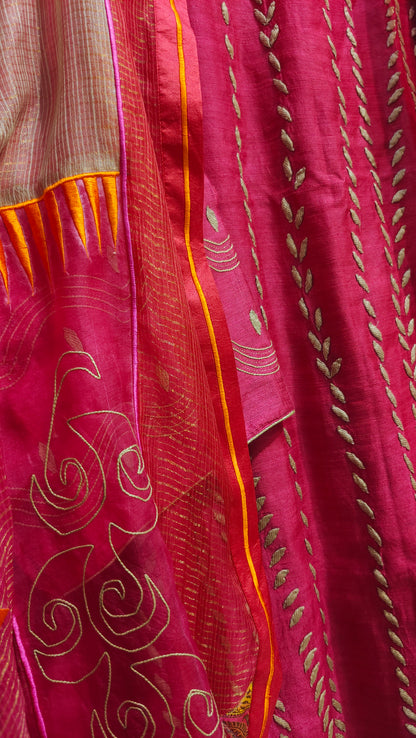 Semi Stitched Chanderi Formal Suitset