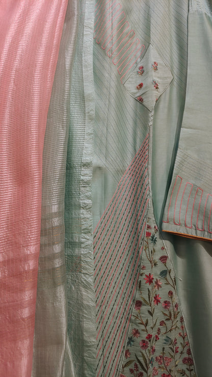 Semi Stitched Chanderi Formal Suitset