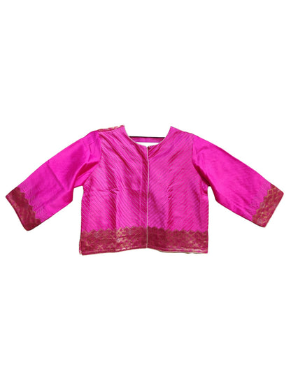 Formal Meher Fuchsia Gold Chanderi Midlength Jacket