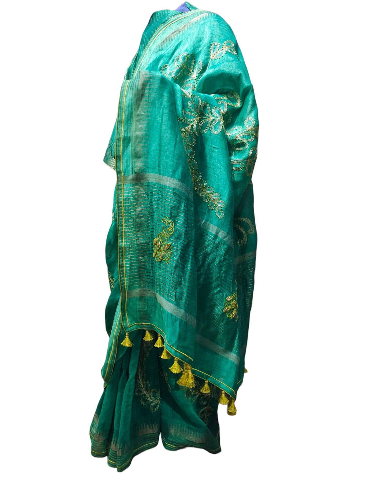 Formal silk linen embroidered Saree