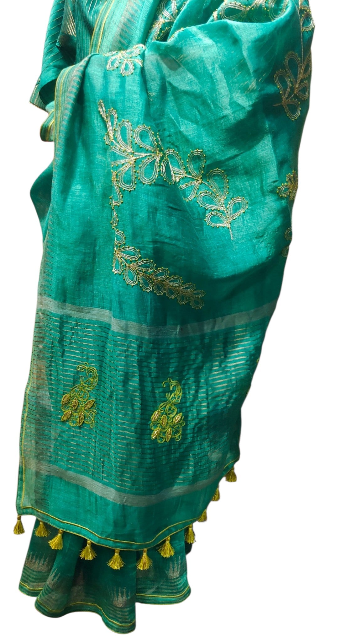 Formal silk linen embroidered Saree
