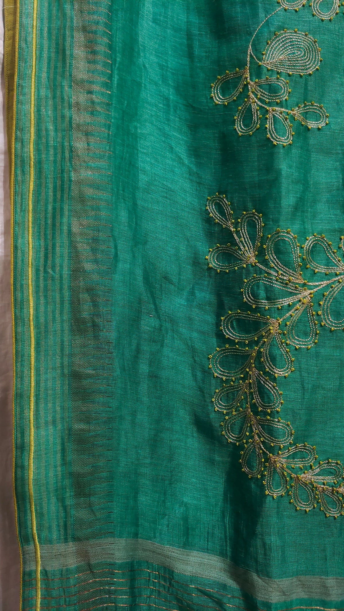 Formal silk linen embroidered Saree
