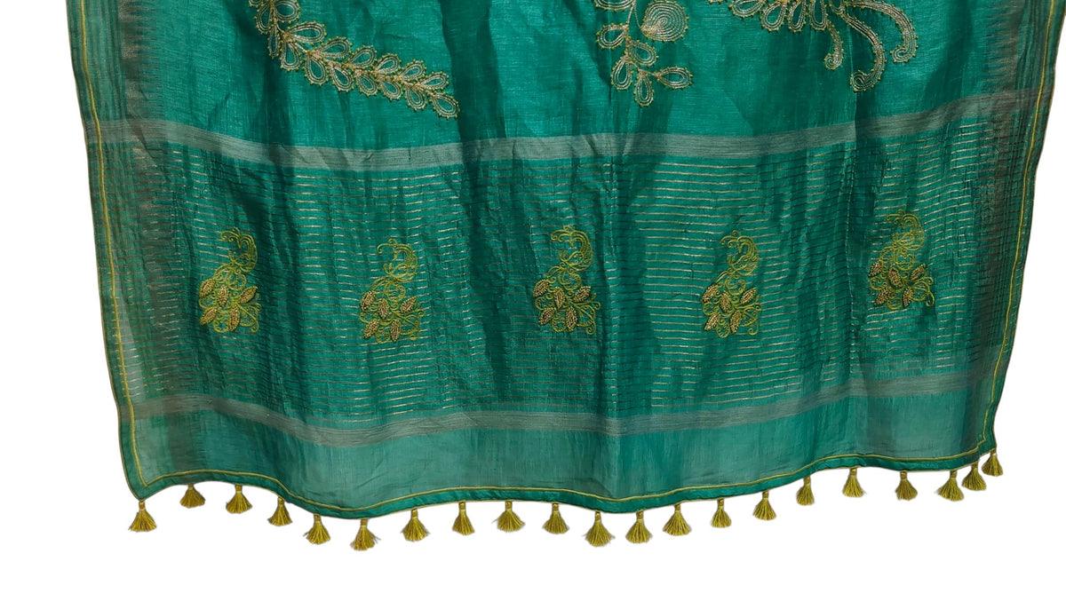 Formal silk linen embroidered Saree