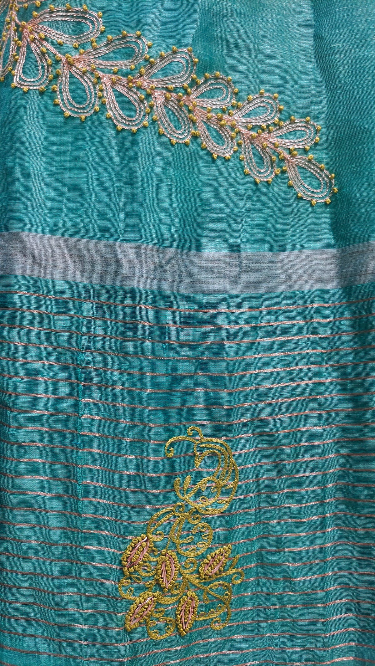 Formal silk linen embroidered Saree