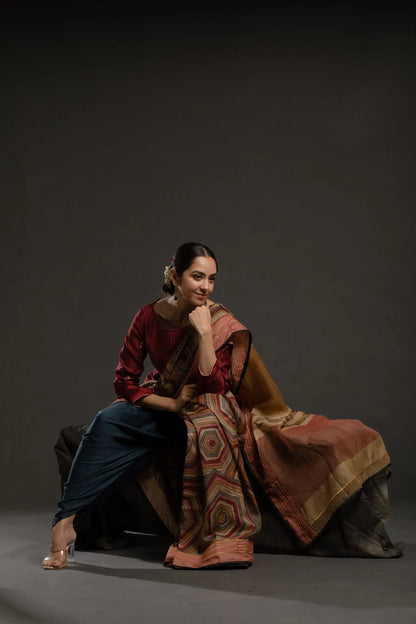 Kalamkari Silk Formal Saree (VKSRJUN144) - VISHAL KAPUR