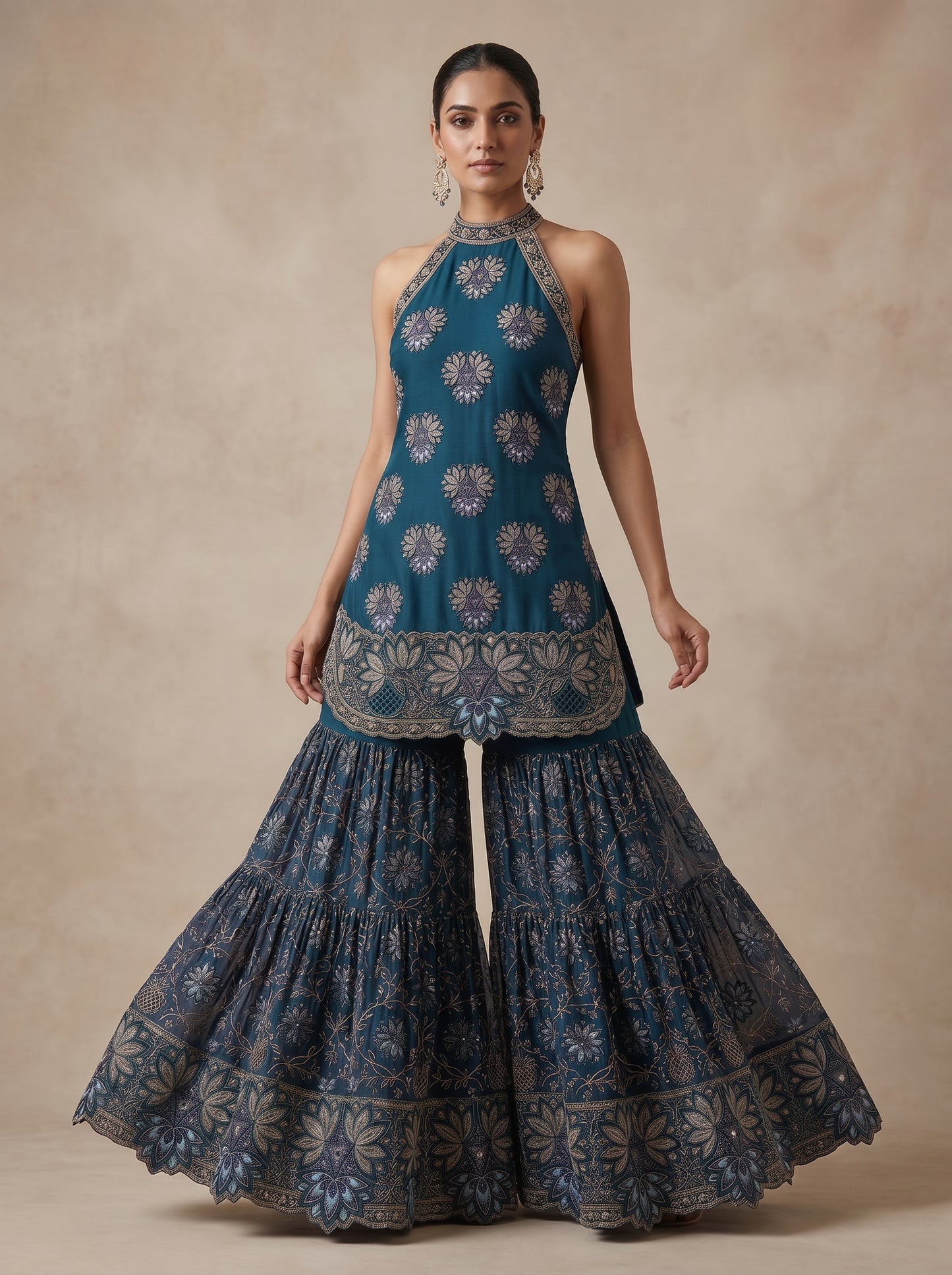 Earthy Rust Hand-Embroidered Georgette | Couture Sharara Set