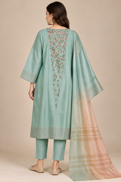 Semi Stitched Chanderi Formal Suitset