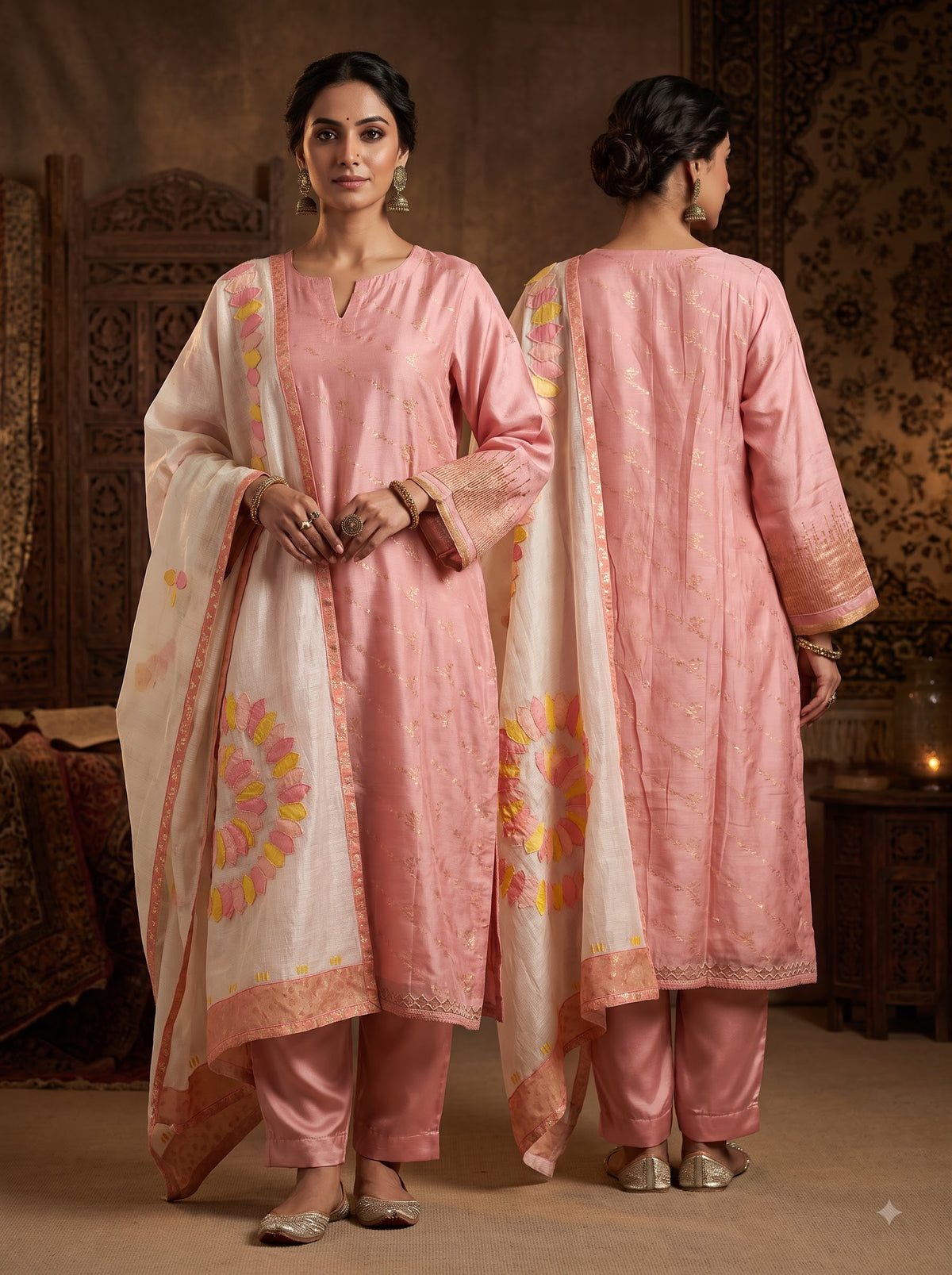 Semi Stitched Chanderi Formal Suitset