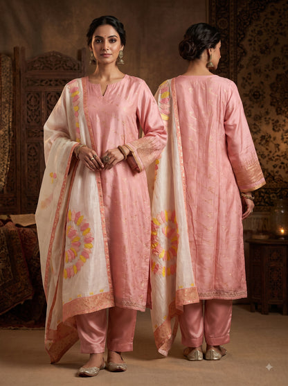 Semi Stitched Chanderi Formal Suitset