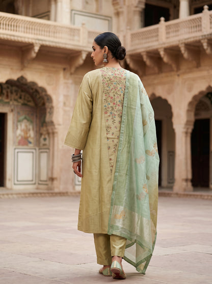 Semi Stitched Chanderi Formal Suitset