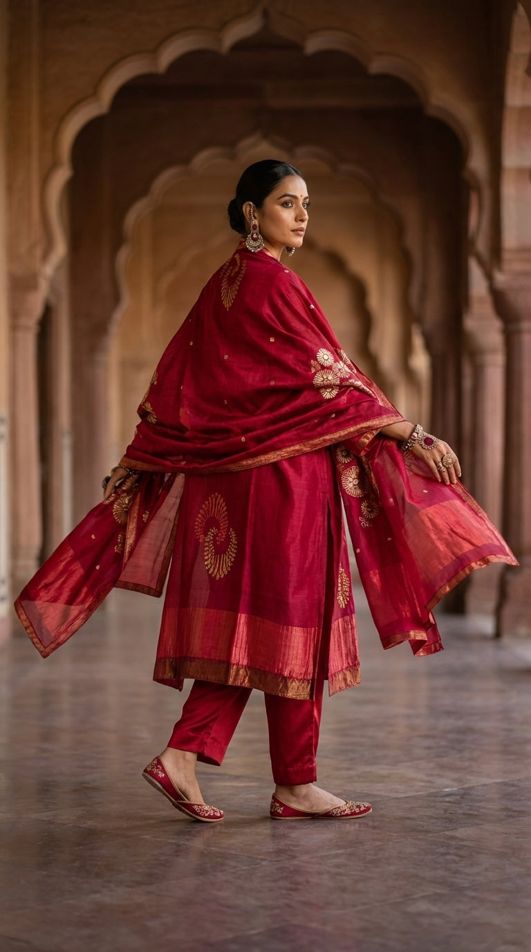 Semi Stitched Formal chanderi Suitset