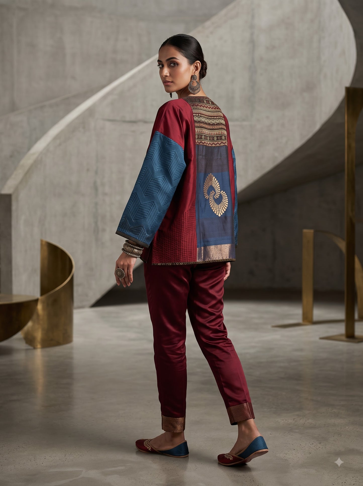Semi Stitched Chanderi Ajrak Short Tunic