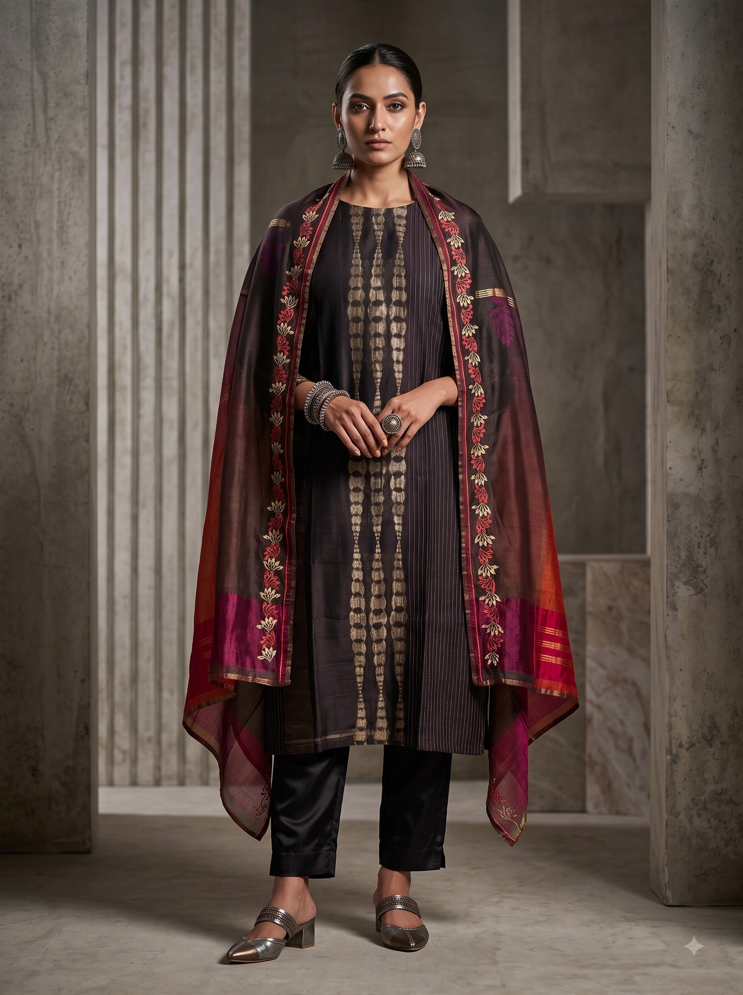 Semi Stitched Chanderi Formal Suitset