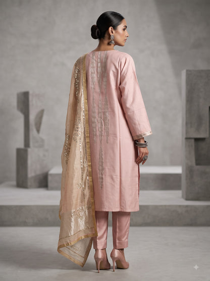 Semi Stitched Chanderi Formal Suitset