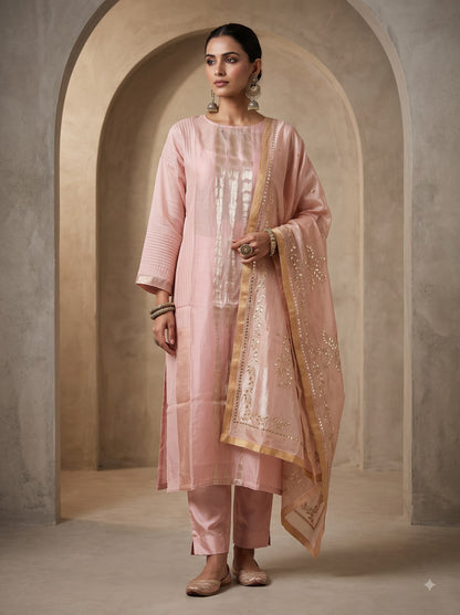 Semi Stitched Chanderi Formal Suitset