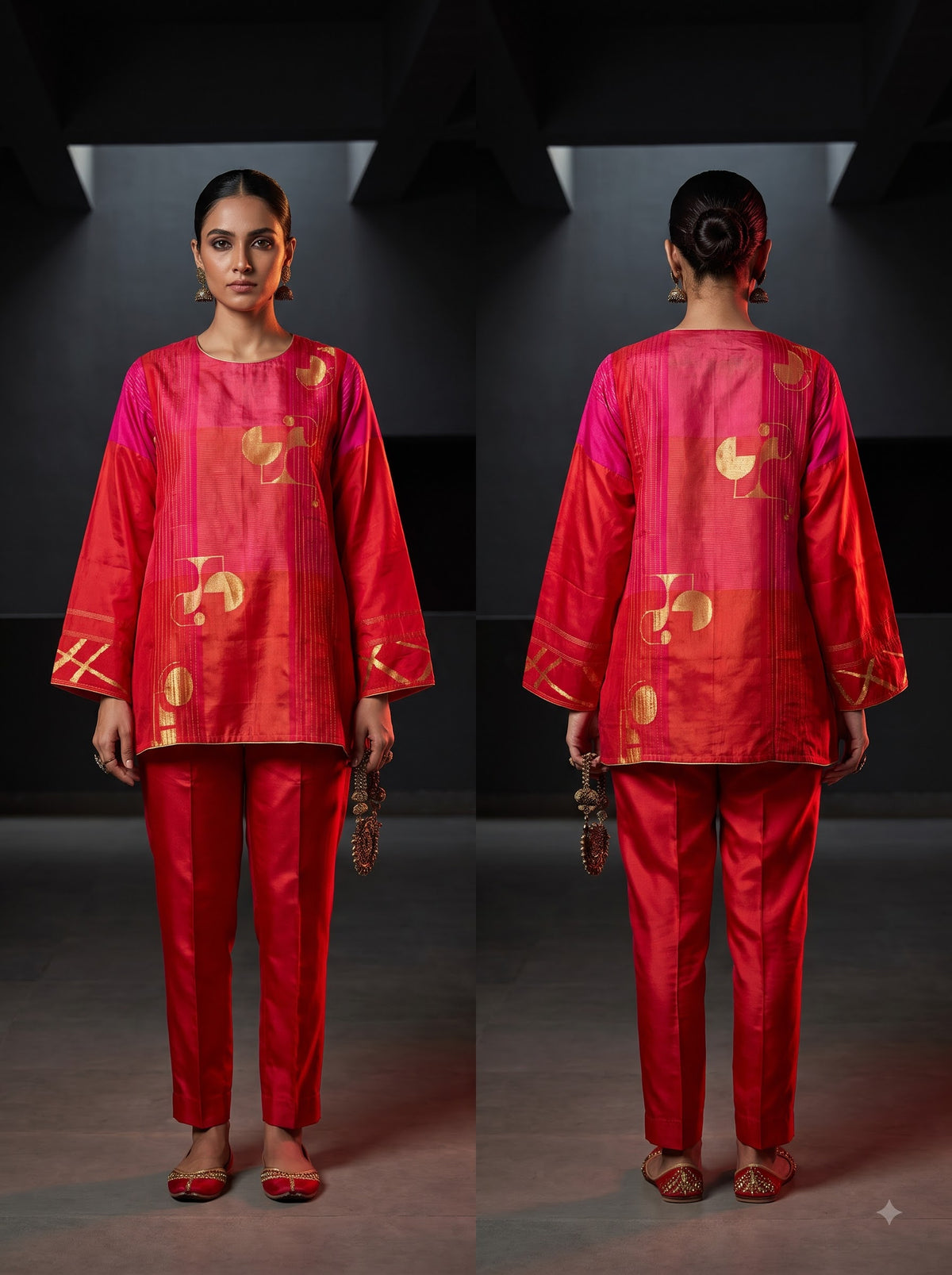 SemiStitched zariwoven Crimson-Red chanderi Tunic