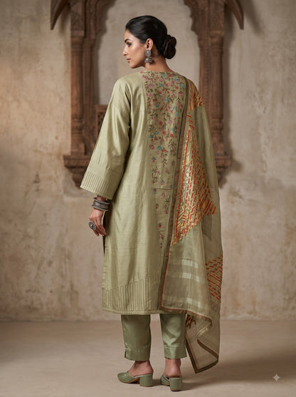 Semi Stitched Chanderi Formal Suitset