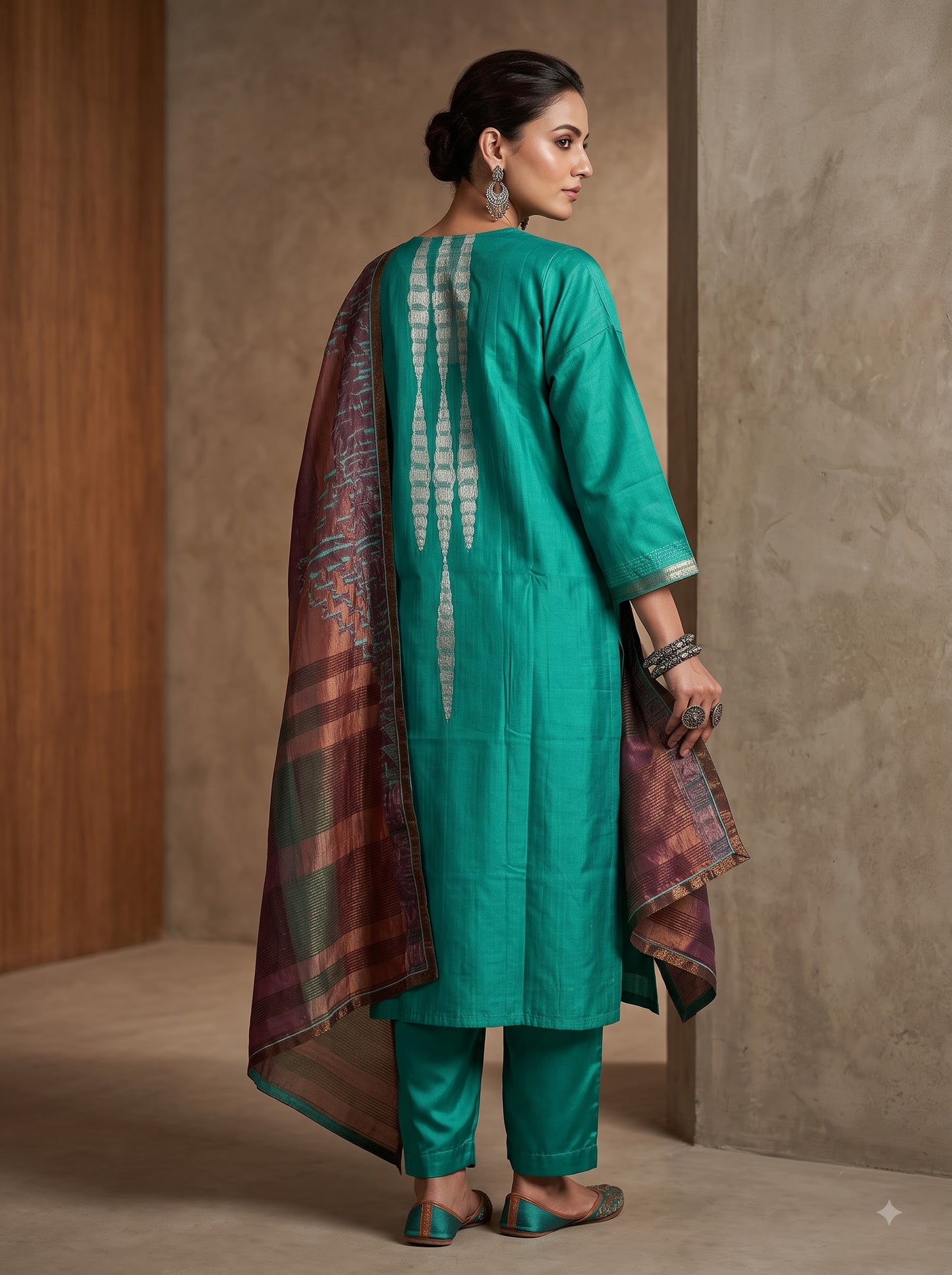 Semi Stitched Chanderi Formal Suitset