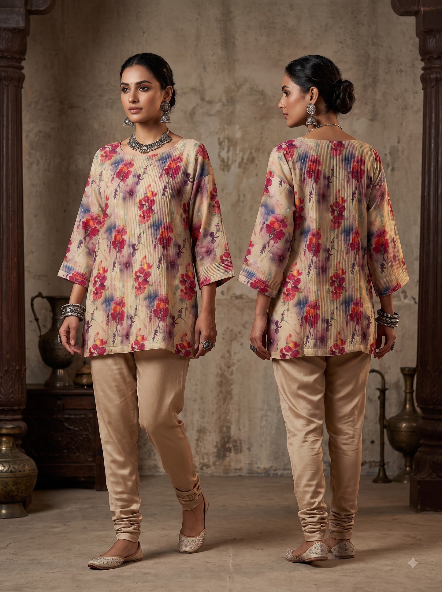 Semi Stitched printed chanderi Tunic
