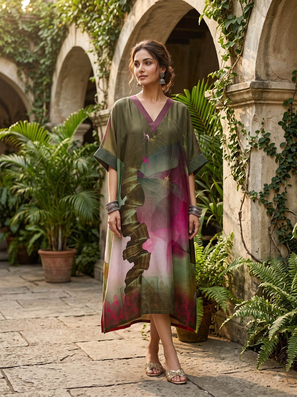 Stitched Cotton mudal Digital Printed Kaftan