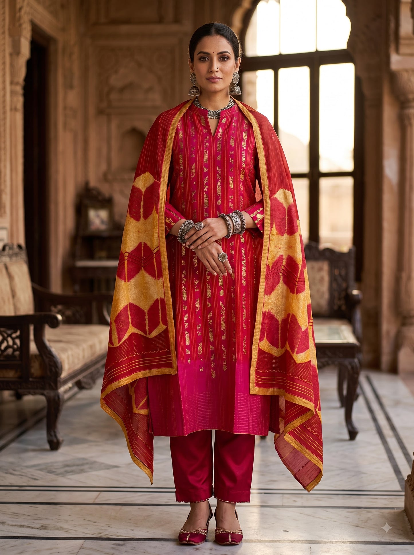 Semi Stitched Chanderi Formal Suitset