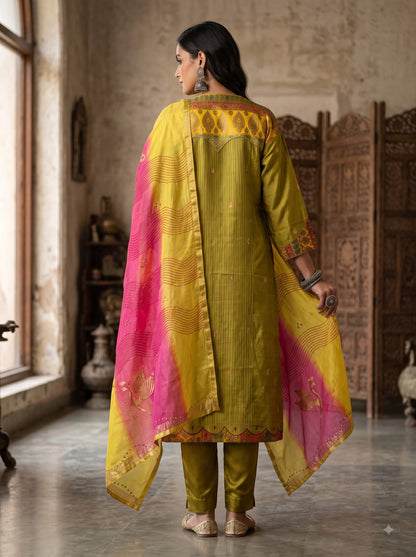 Semi Stitched Chanderi Formal Suitset