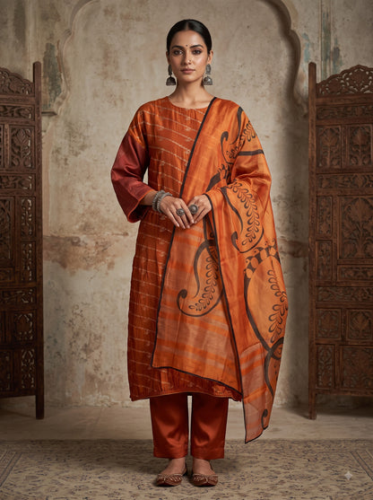 Semi Stitched Chanderi Formal Suitset