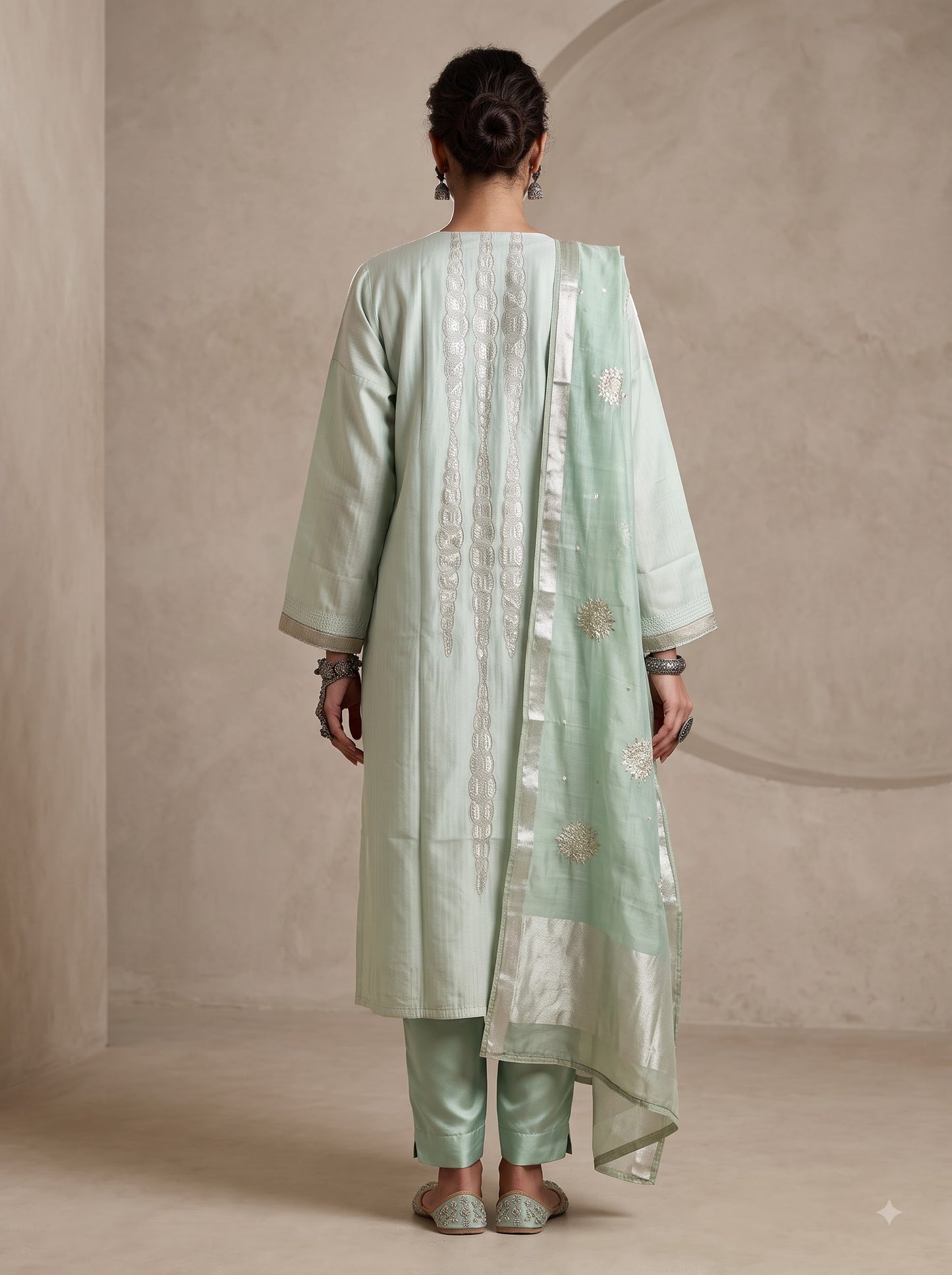 Semi Stitched Chanderi Formal Suitset