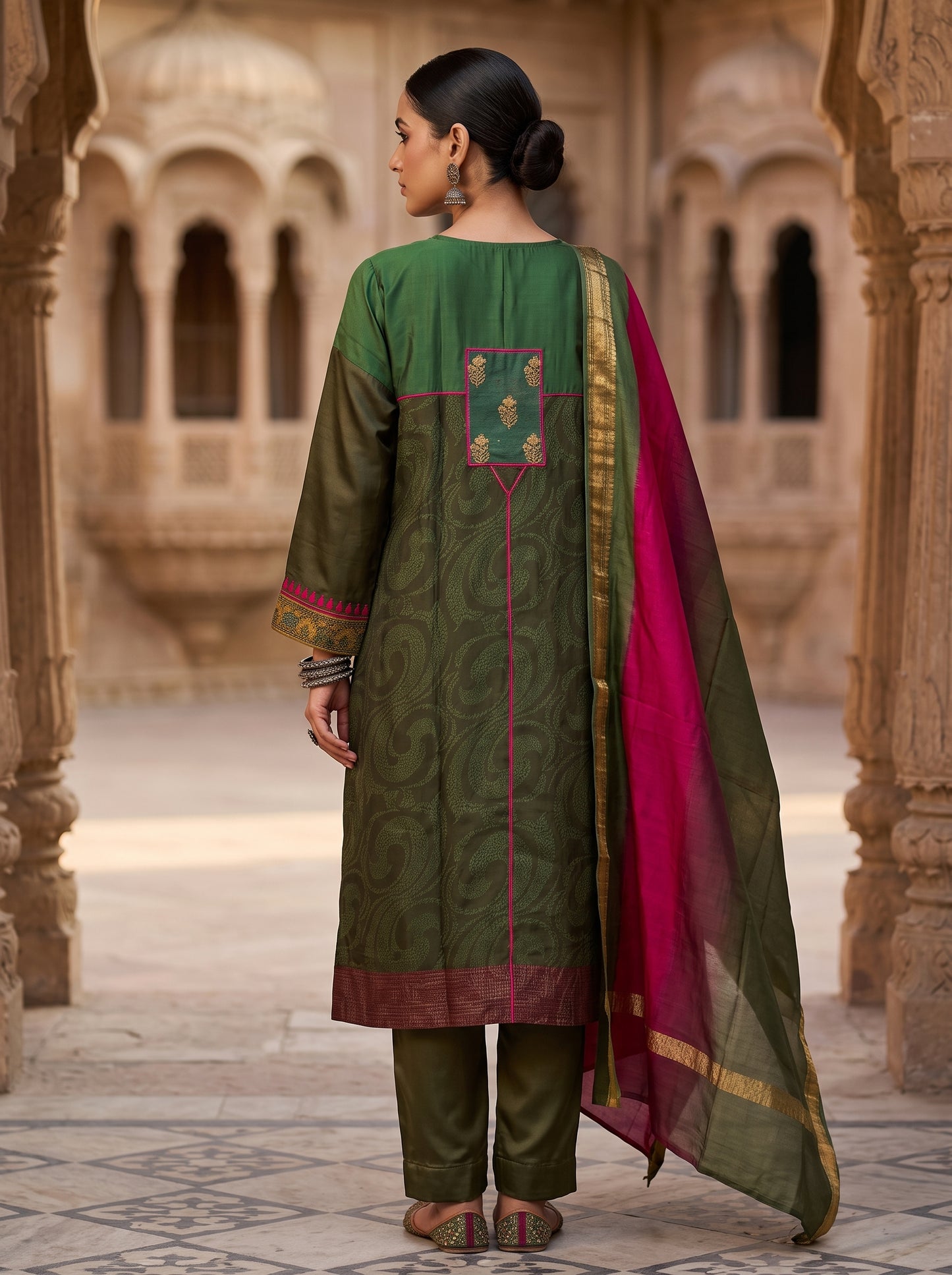 Semi Stitched Chanderi Formal Suitset