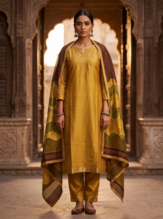 Semi Stitched Chanderi Formal Suitset