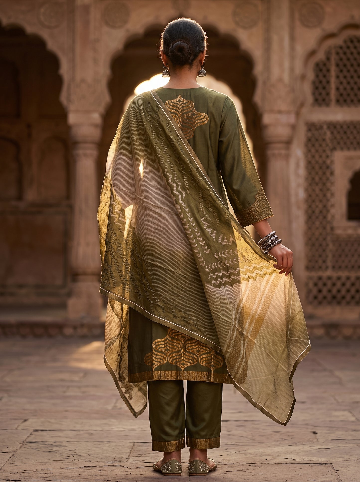 Semi Stitched Chanderi Formal Suitset