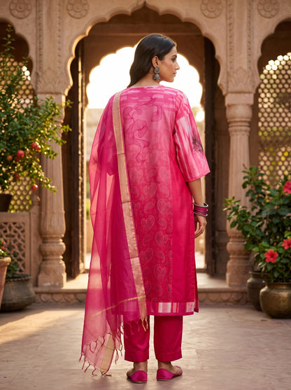 Semi Stitched Chanderi Casual Suitset