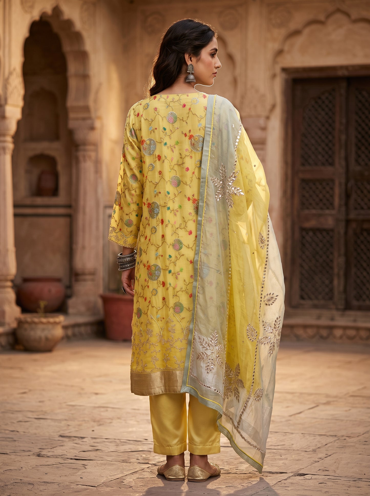 Semi Stitched Chanderi Formal Suitset