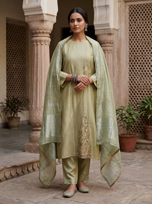 Semi Stitched Chanderi Formal Suitset