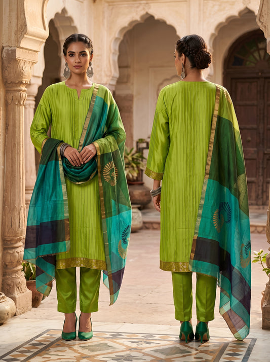 Semi Stitched Chanderi Formal Suitset