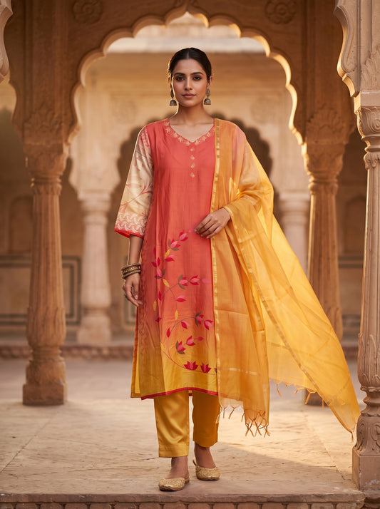 Semi Stitched Chanderi Casual Suitset
