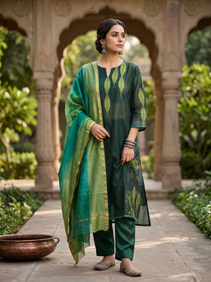 Semi Stitched Chanderi Casual Suitset