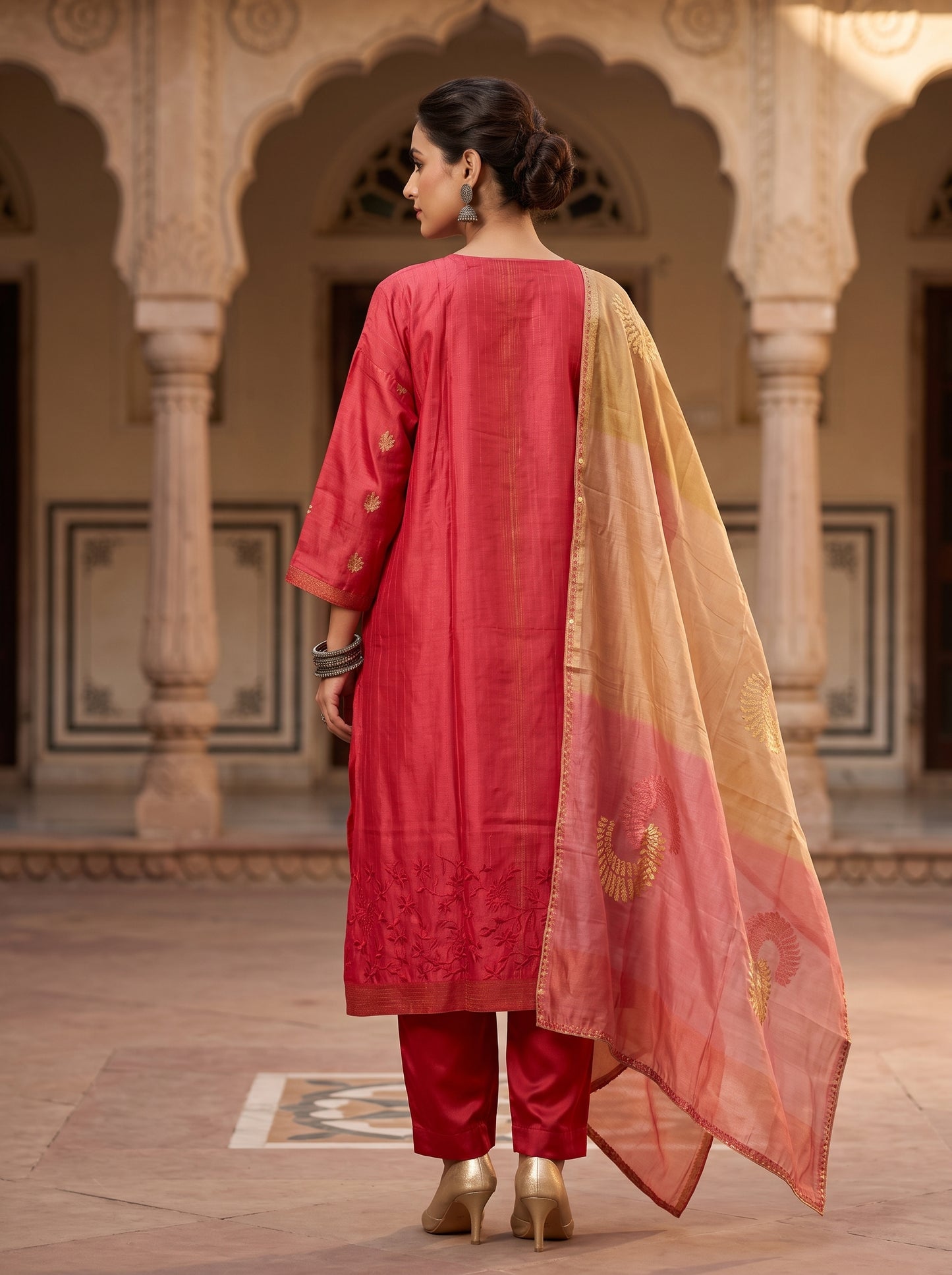 Semi Stitched Chanderi Formal Suitset
