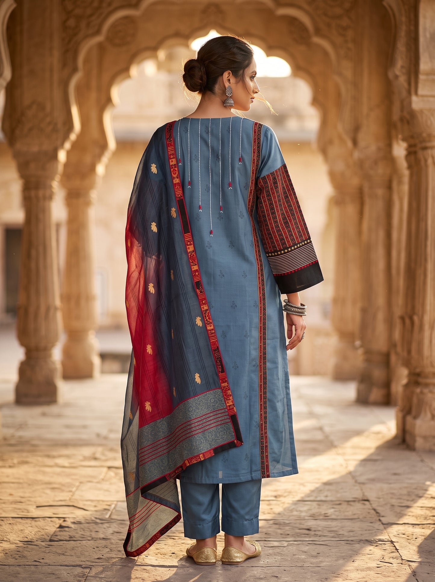 Semi Stitched Chanderi Formal Suitset