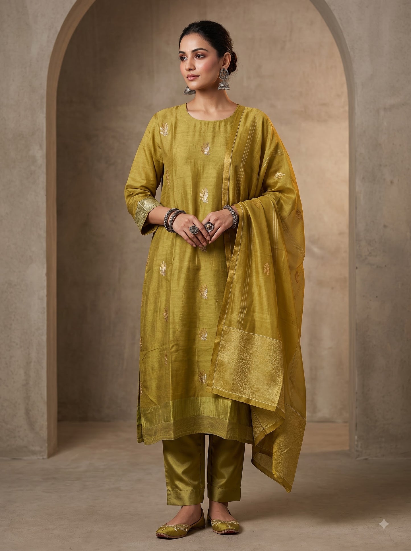 Semi Stitched Chanderi Formal Suitset
