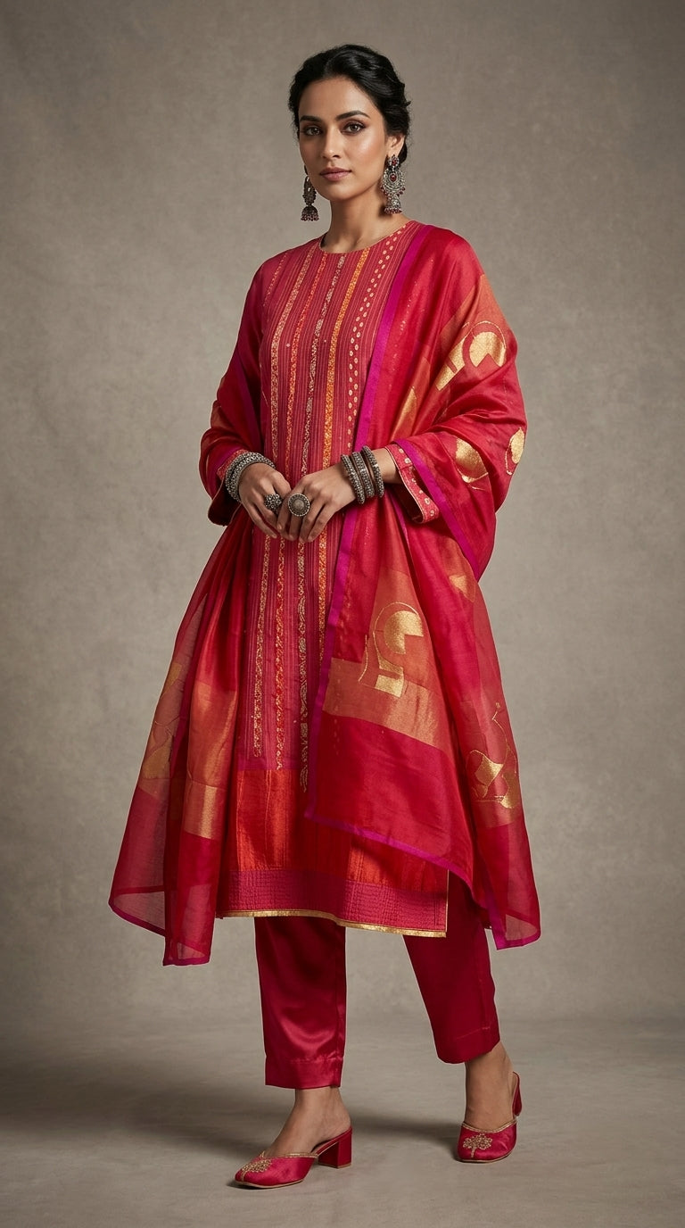 Semi Stitched Formal chanderi Suitset