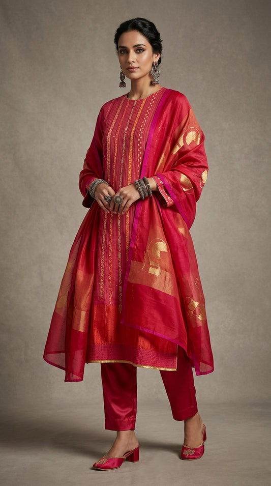 Semi Stitched Formal chanderi Suitset