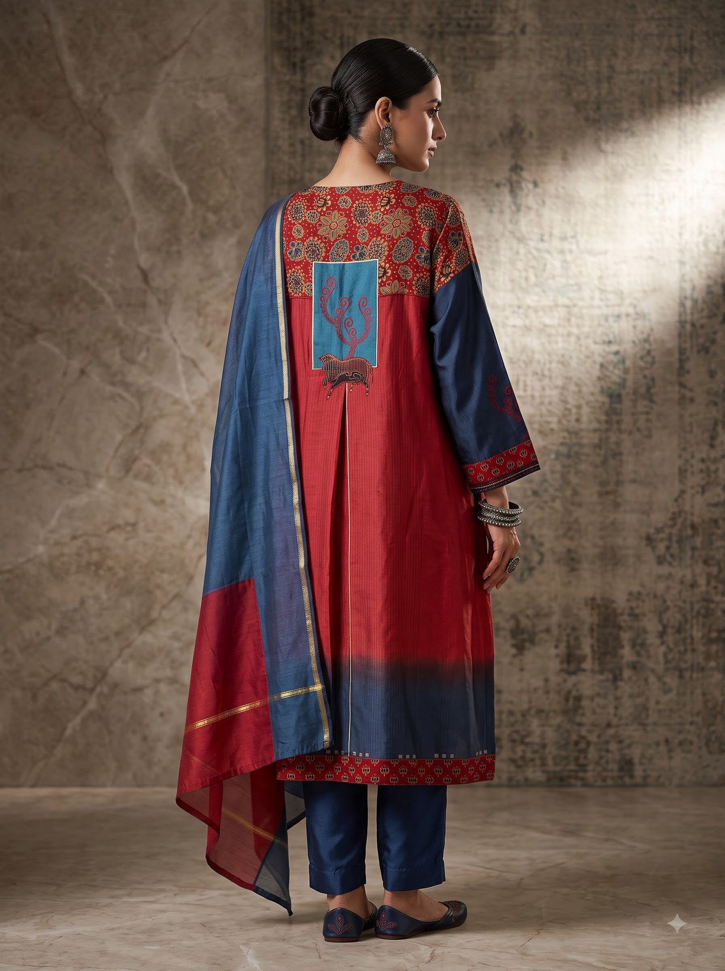 Semi Stitched Chanderi Formal Suitset