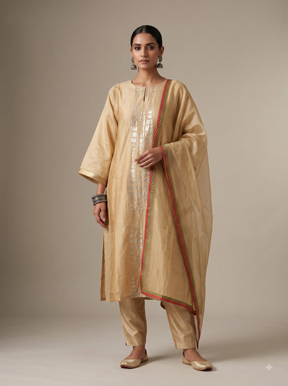 Semi Stitched Chanderi Formal Suitset