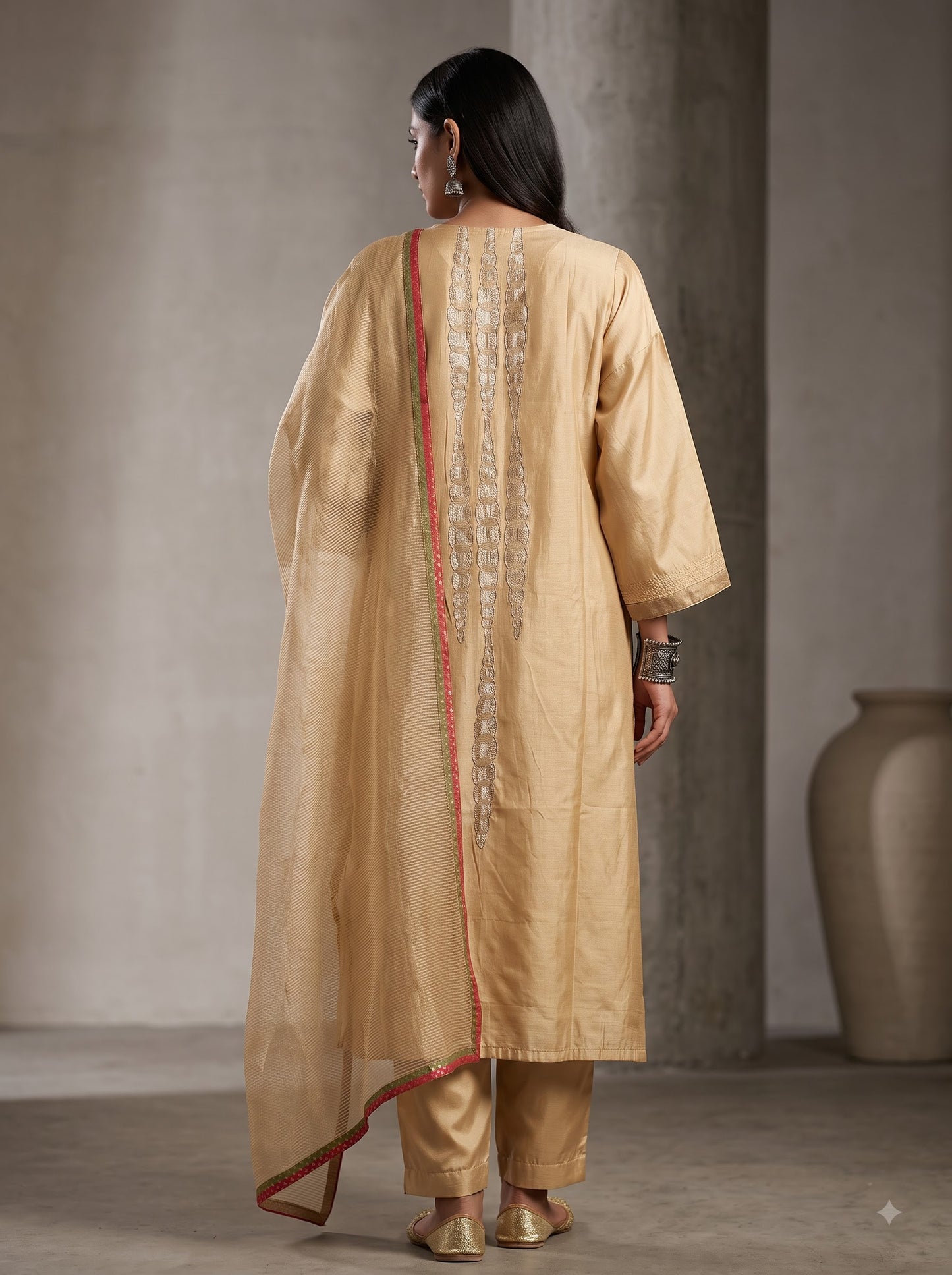 Semi Stitched Chanderi Formal Suitset