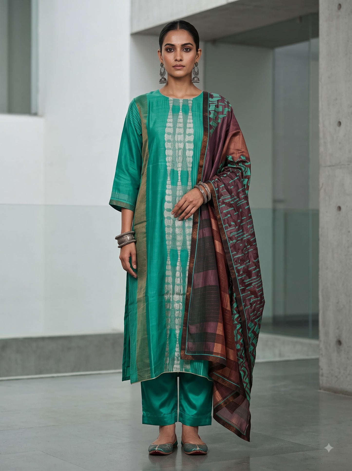 Semi Stitched Chanderi Formal Suitset