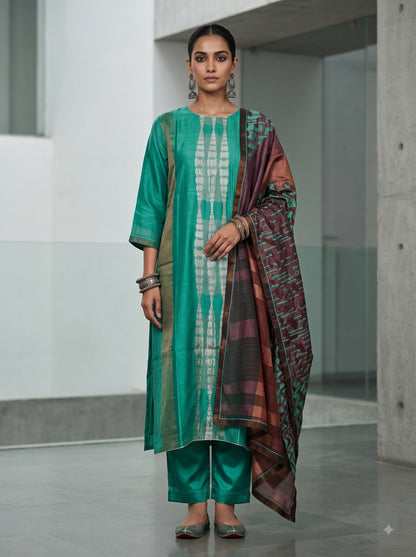 Semi Stitched Chanderi Formal Suitset